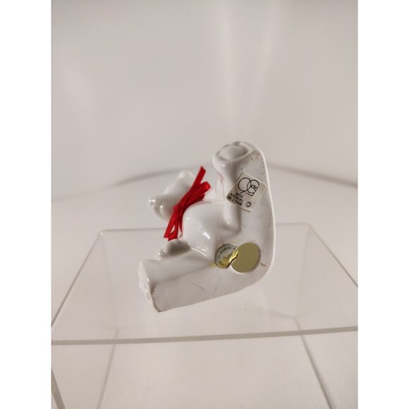 Department 56 White bone china Teddy Bear Christmas Hanging Ornament Red Bow 3" - Picture 5 of 5